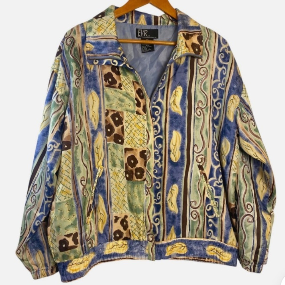 NWOT VTG 80s 90s 100% Silk Windbreaker Bomber Track Jacket Full Zip Women's M